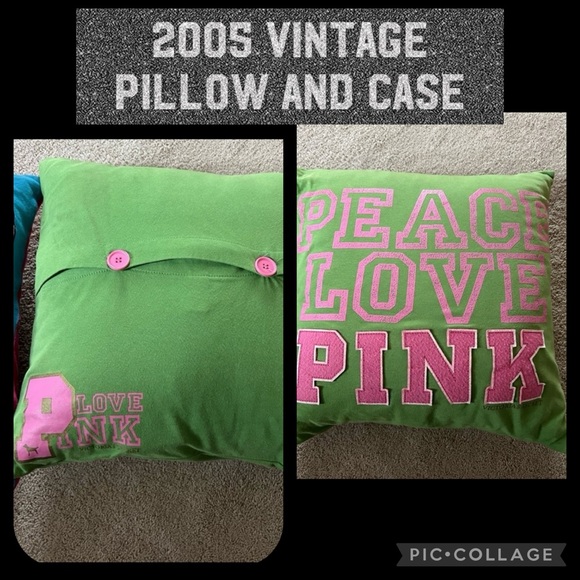 VS PINK PILLOW THROW PILLOW & CASE PEACE LOVE PINK GREEN VINTAGE 2005 - Picture 2 of 12